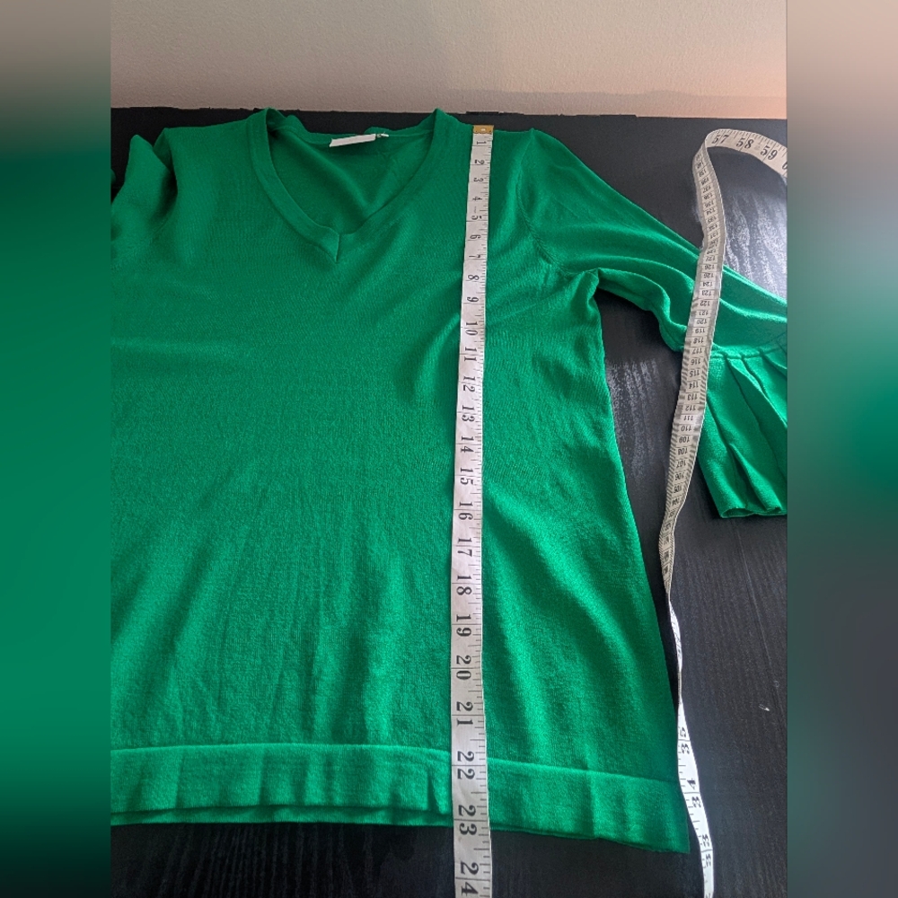 KAFFE Green V-Neck Knit Pullover Ruffle Bell Sleeve Sweater Sella Viscose Blend - Picture 5 of 7